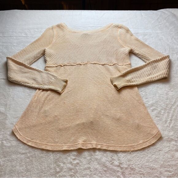 We The Free Peach Color Mixed Knit and Waffle fabric High Low Hem Sweater Size S - Picture 2 of 10